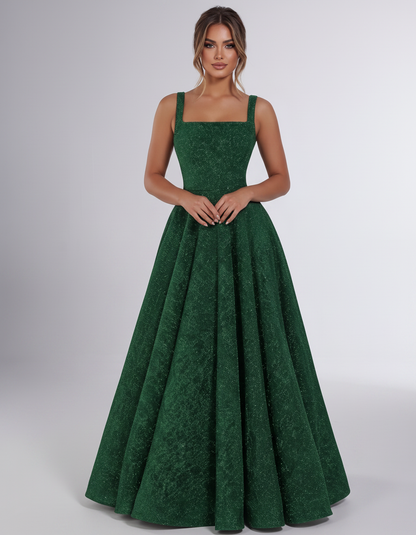 Emerald Sequin Sleeveless Square Neck A-Line Maxi Dress | Ramblion | SKU: CMD-847362915408731-EMERALD-L,CMD-847362915408731-EMERALD-M,CMD-847362915408731-EMERALD-S,CMD-847362915408731-EMERALD-XL,CMD-847362915408731-EMERALD-XS