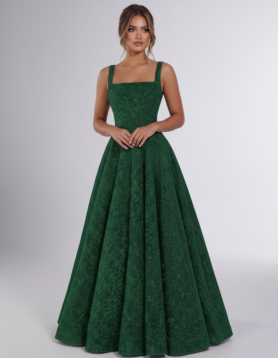Emerald Sequin Sleeveless Square Neck A-Line Maxi Dress | Ramblion | SKU: CMD-847362915408731-EMERALD-L,CMD-847362915408731-EMERALD-M,CMD-847362915408731-EMERALD-S,CMD-847362915408731-EMERALD-XL,CMD-847362915408731-EMERALD-XS