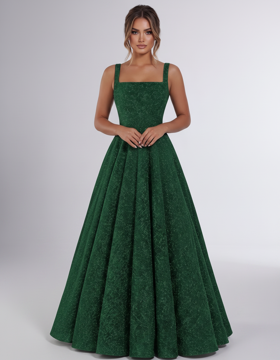 Emerald Sequin Sleeveless Square Neck A-Line Maxi Dress | Ramblion | SKU: CMD-847362915408731-EMERALD-L,CMD-847362915408731-EMERALD-M,CMD-847362915408731-EMERALD-S,CMD-847362915408731-EMERALD-XL,CMD-847362915408731-EMERALD-XS