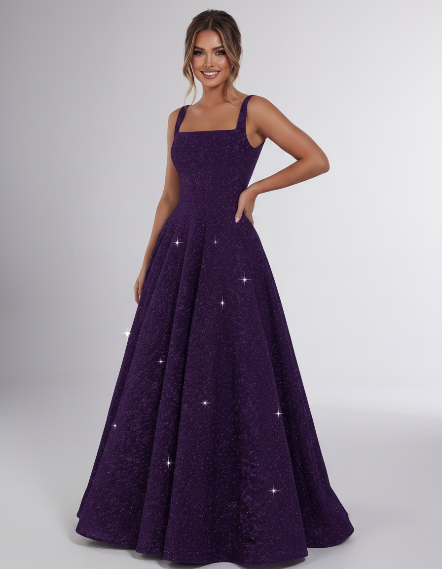 Purple Sequin Sleeveless Square Neck A-Line Maxi Dress | Ramblion | SKU: CMD-847362915408731-PURPLE-L,CMD-847362915408731-PURPLE-M,CMD-847362915408731-PURPLE-S,CMD-847362915408731-PURPLE-XL,CMD-847362915408731-PURPLE-XS