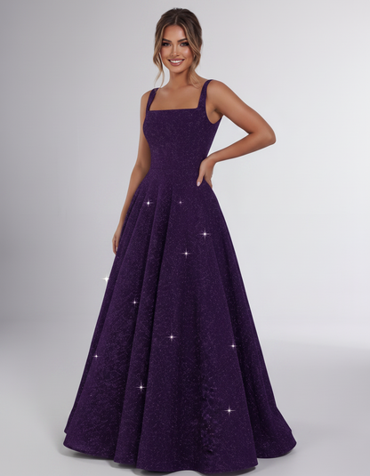 Purple Sequin Sleeveless Square Neck A-Line Maxi Dress | Ramblion | SKU: CMD-847362915408731-PURPLE-L,CMD-847362915408731-PURPLE-M,CMD-847362915408731-PURPLE-S,CMD-847362915408731-PURPLE-XL,CMD-847362915408731-PURPLE-XS
