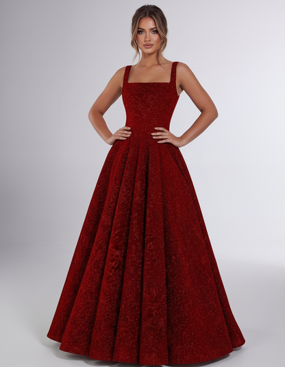 Red Sequin Sleeveless Square Neck A-Line Maxi Dress | Ramblion | SKU: CMD-847362915408731-RED-L,CMD-847362915408731-RED-M,CMD-847362915408731-RED-S,CMD-847362915408731-RED-XL,CMD-847362915408731-RED-XS