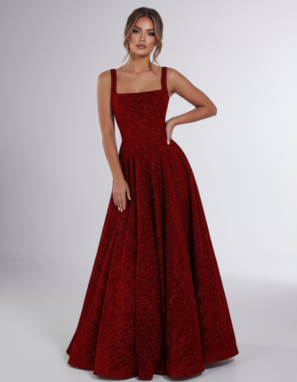 Red Sequin Sleeveless Square Neck A-Line Maxi Dress | Ramblion | SKU: CMD-847362915408731-RED-L,CMD-847362915408731-RED-M,CMD-847362915408731-RED-S,CMD-847362915408731-RED-XL,CMD-847362915408731-RED-XS