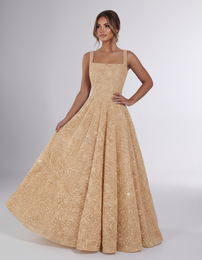 Сhampagne Sequin Sleeveless Square Neck A-Line Maxi Dress | Ramblion | SKU: CMD-847362915408731-CHAMPAGNE-L,CMD-847362915408731-CHAMPAGNE-M,CMD-847362915408731-CHAMPAGNE-S,CMD-847362915408731-CHAMPAGNE-XL,CMD-847362915408731-CHAMPAGNE-XS