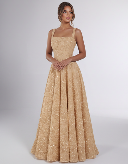 Сhampagne Sequin Sleeveless Square Neck A-Line Maxi Dress | Ramblion | SKU: CMD-847362915408731-CHAMPAGNE-L,CMD-847362915408731-CHAMPAGNE-M,CMD-847362915408731-CHAMPAGNE-S,CMD-847362915408731-CHAMPAGNE-XL,CMD-847362915408731-CHAMPAGNE-XS