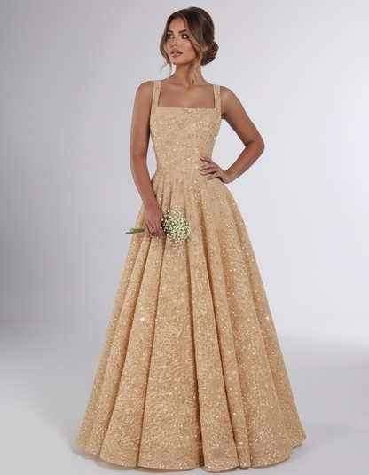Сhampagne Sequin Sleeveless Square Neck A-Line Maxi Dress | Ramblion | SKU: CMD-847362915408731-CHAMPAGNE-L,CMD-847362915408731-CHAMPAGNE-M,CMD-847362915408731-CHAMPAGNE-S,CMD-847362915408731-CHAMPAGNE-XL,CMD-847362915408731-CHAMPAGNE-XS