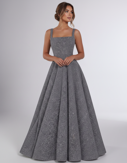 Grey Sequin Sleeveless Square Neck A-Line Maxi Dress | Ramblion | SKU: CMD-847362915408731-GREY-L,CMD-847362915408731-GREY-M,CMD-847362915408731-GREY-S,CMD-847362915408731-GREY-XL,CMD-847362915408731-GREY-XS