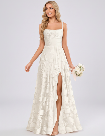 Сhampagne Floral Jacquard Chiffon Sleeveless Square Neck A-Line Maxi Dress | Ramblion | SKU: SM-483920571684315-CHAMPAGNE-L,SM-483920571684315-CHAMPAGNE-M,SM-483920571684315-CHAMPAGNE-S,SM-483920571684315-CHAMPAGNE-XL,SM-483920571684315-CHAMPAGNE-XS