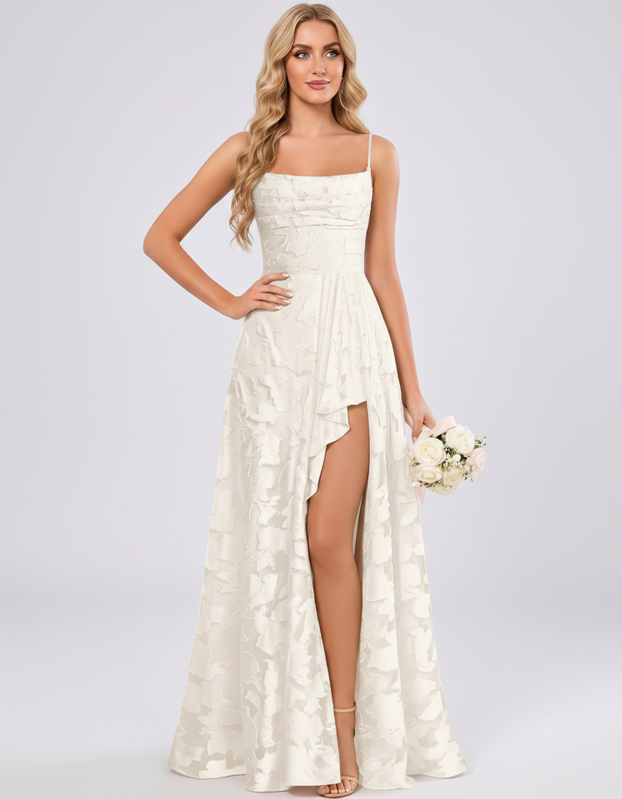 Сhampagne Floral Jacquard Chiffon Sleeveless Square Neck A-Line Maxi Dress | Ramblion | SKU: SM-483920571684315-CHAMPAGNE-L,SM-483920571684315-CHAMPAGNE-M,SM-483920571684315-CHAMPAGNE-S,SM-483920571684315-CHAMPAGNE-XL,SM-483920571684315-CHAMPAGNE-XS