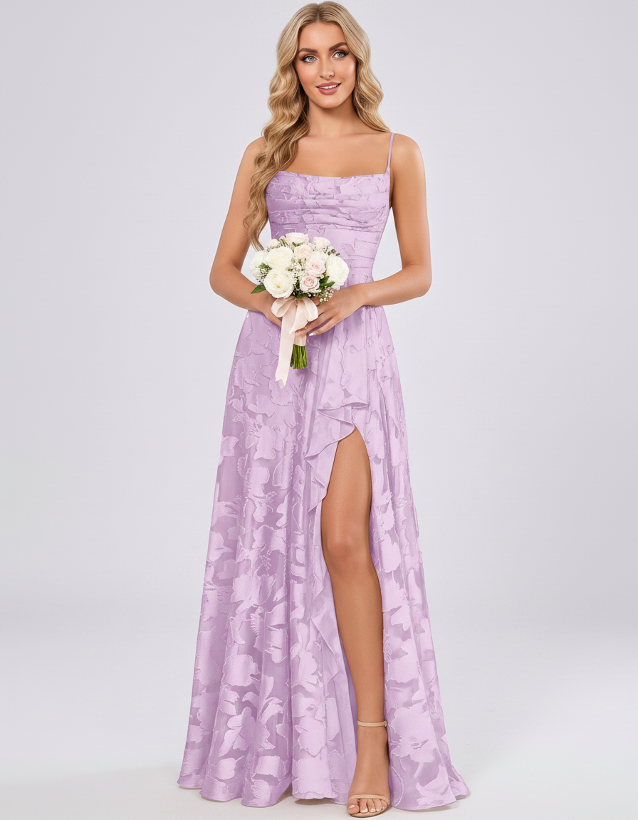 Lilac Floral Jacquard Chiffon Sleeveless Square Neck A-Line Maxi Dress | Ramblion | SKU: SM-483920571684315-LILAC-L,SM-483920571684315-LILAC-M,SM-483920571684315-LILAC-S,SM-483920571684315-LILAC-XL,SM-483920571684315-LILAC-XS