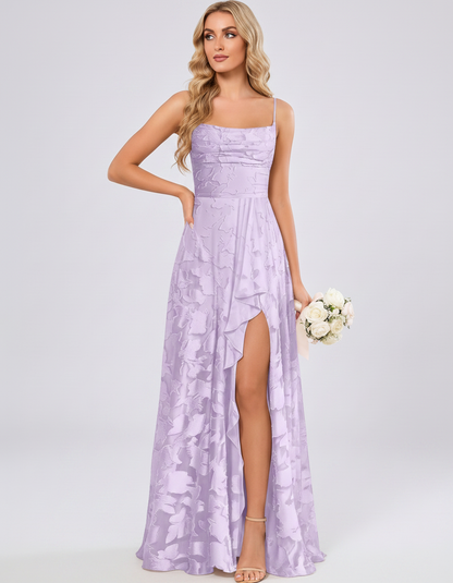 Lavender Floral Jacquard Chiffon Sleeveless Square Neck A-Line Maxi Dress | Ramblion | SKU: SM-483920571684315-LAVENDER-L,SM-483920571684315-LAVENDER-M,SM-483920571684315-LAVENDER-S,SM-483920571684315-LAVENDER-XL,SM-483920571684315-LAVENDER-XS