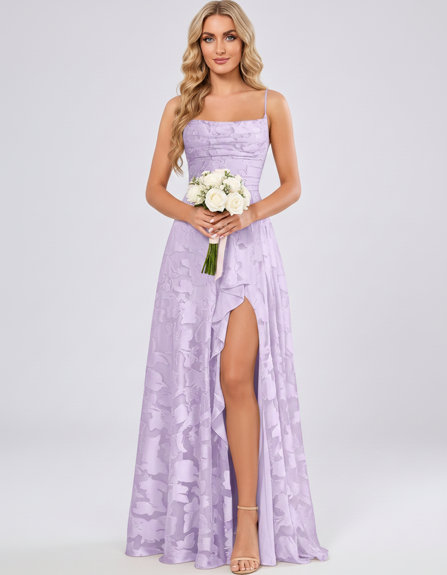 Lavender Floral Jacquard Chiffon Sleeveless Square Neck A-Line Maxi Dress | Ramblion | SKU: SM-483920571684315-LAVENDER-L,SM-483920571684315-LAVENDER-M,SM-483920571684315-LAVENDER-S,SM-483920571684315-LAVENDER-XL,SM-483920571684315-LAVENDER-XS