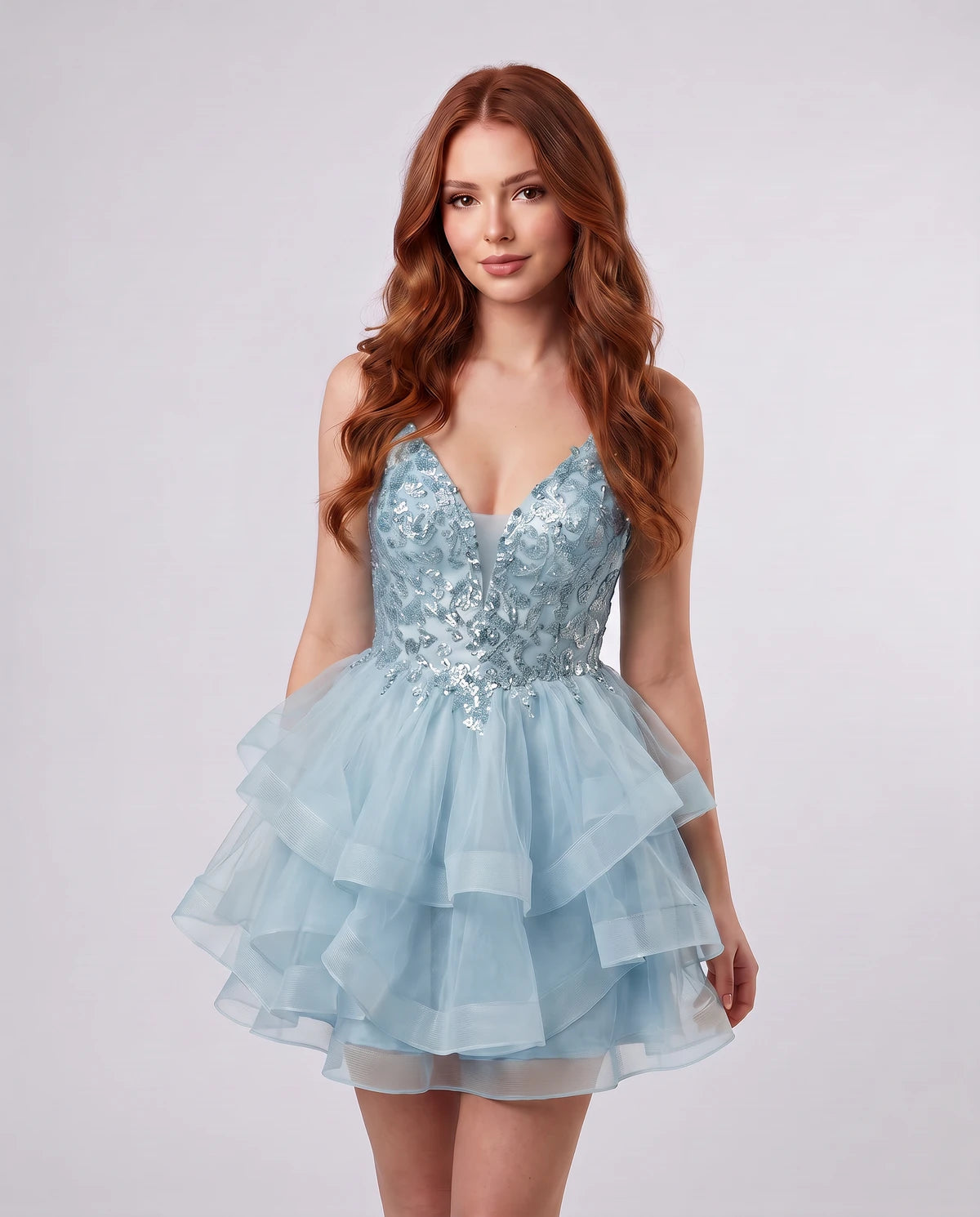 Honorine Mini Dresses — Dusty Blue