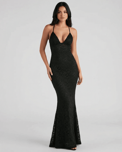 Hope Maxi Dress by RAMBLION, black lace gown with elegant silhouette, perfect for special occasions and chic evenings.