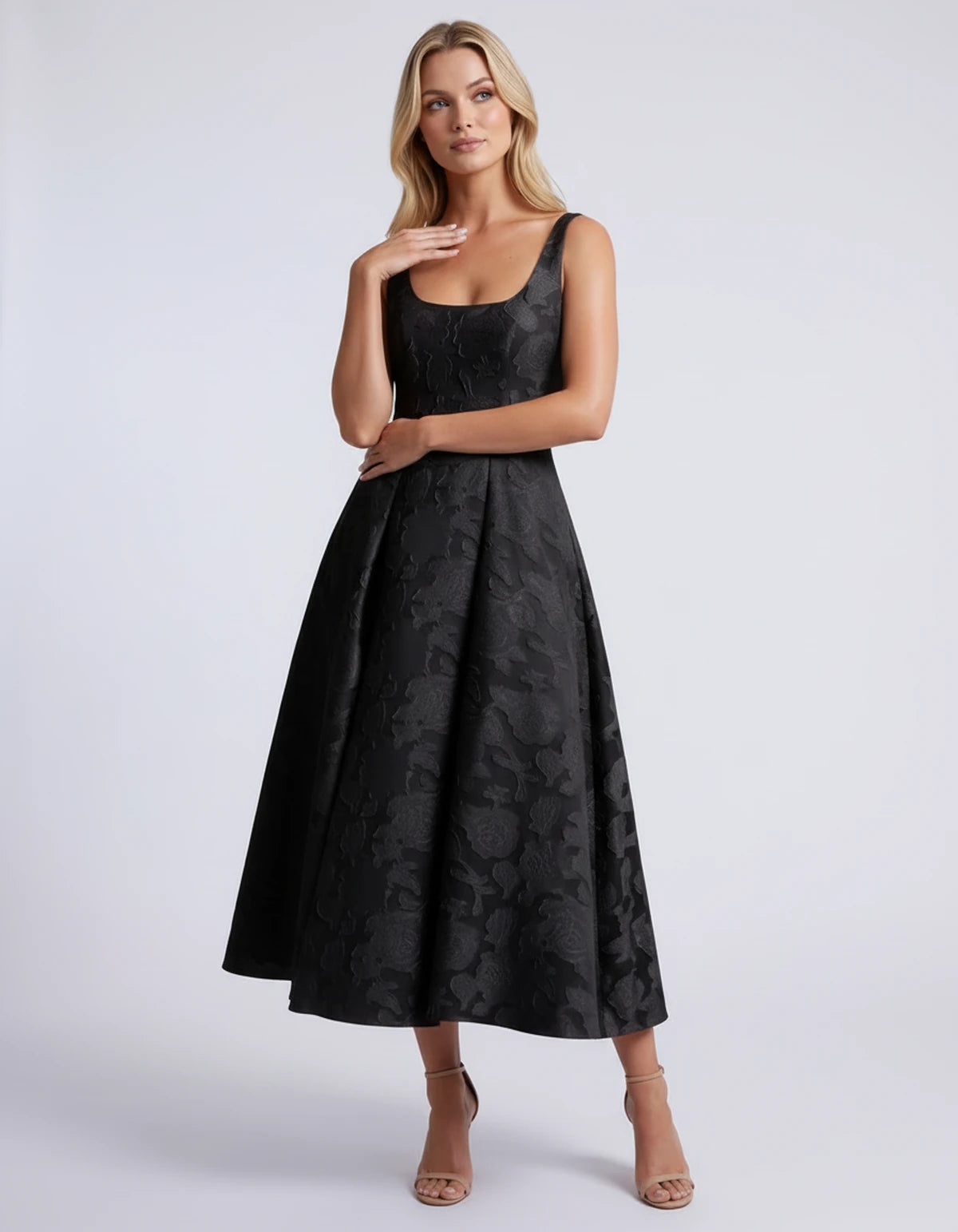 Hortensia Midi Dresses — Black | SKU: RB-e2b9e3-black-2,RB-e2b9e3-black-4,RB-e2b9e3-black-6,RB-e2b9e3-black-8,RB-e2b9e3-black-10,RB-e2b9e3-black-12,RB-e2b9e3-black-14,RB-e2b9e3-black-16,RB-e2b9e3-black-16W,RB-e2b9e3-black-18W,RB-e2b9e3-black-20W,RB-e2b9e3-black-22W