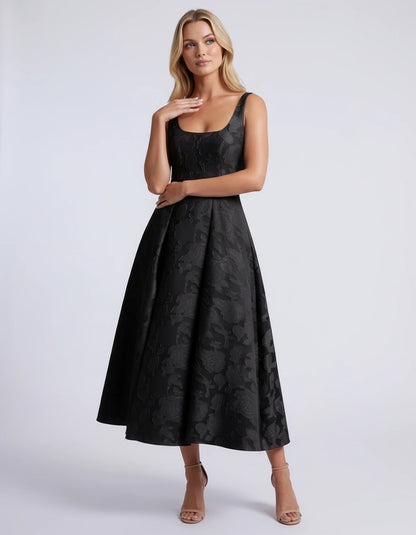 Hortensia Midi Dresses — Black | SKU: RB-e2b9e3-black-2,RB-e2b9e3-black-4,RB-e2b9e3-black-6,RB-e2b9e3-black-8,RB-e2b9e3-black-10,RB-e2b9e3-black-12,RB-e2b9e3-black-14,RB-e2b9e3-black-16,RB-e2b9e3-black-16W,RB-e2b9e3-black-18W,RB-e2b9e3-black-20W,RB-e2b9e3-black-22W