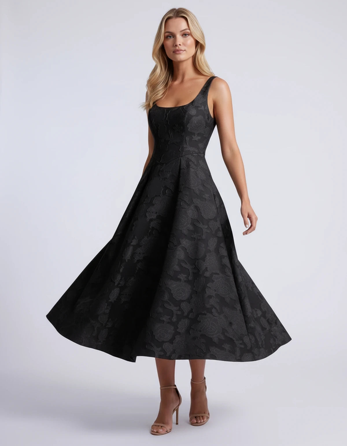 Hortensia Midi Dresses — Black | SKU: RB-e2b9e3-black-2,RB-e2b9e3-black-4,RB-e2b9e3-black-6,RB-e2b9e3-black-8,RB-e2b9e3-black-10,RB-e2b9e3-black-12,RB-e2b9e3-black-14,RB-e2b9e3-black-16,RB-e2b9e3-black-16W,RB-e2b9e3-black-18W,RB-e2b9e3-black-20W,RB-e2b9e3-black-22W