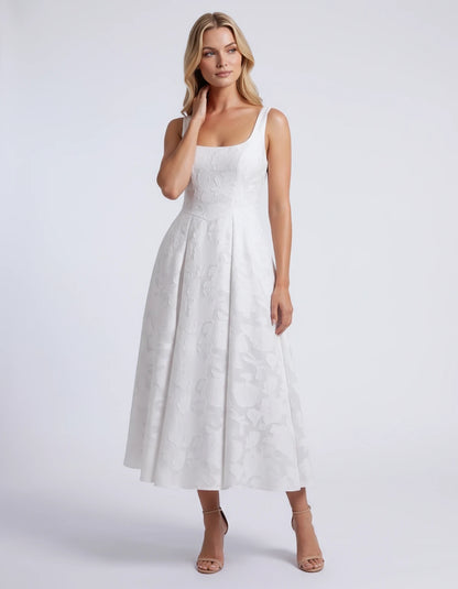 Hortensia Midi Dresses — White | SKU: RB-e2b9e3-white-2,RB-e2b9e3-white-4,RB-e2b9e3-white-6,RB-e2b9e3-white-8,RB-e2b9e3-white-10,RB-e2b9e3-white-12,RB-e2b9e3-white-14,RB-e2b9e3-white-16,RB-e2b9e3-white-16W,RB-e2b9e3-white-18W,RB-e2b9e3-white-20W,RB-e2b9e3-white-22W