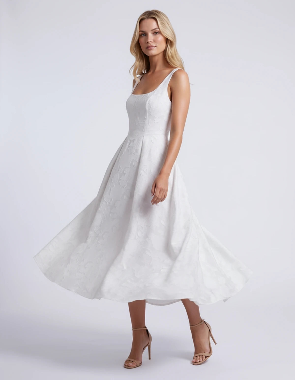 Hortensia Midi Dresses — White | SKU: RB-e2b9e3-white-2,RB-e2b9e3-white-4,RB-e2b9e3-white-6,RB-e2b9e3-white-8,RB-e2b9e3-white-10,RB-e2b9e3-white-12,RB-e2b9e3-white-14,RB-e2b9e3-white-16,RB-e2b9e3-white-16W,RB-e2b9e3-white-18W,RB-e2b9e3-white-20W,RB-e2b9e3-white-22W