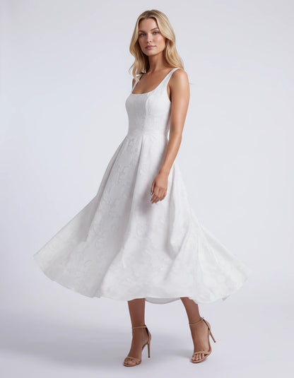 Hortensia Midi Dresses — White | SKU: RB-e2b9e3-white-2,RB-e2b9e3-white-4,RB-e2b9e3-white-6,RB-e2b9e3-white-8,RB-e2b9e3-white-10,RB-e2b9e3-white-12,RB-e2b9e3-white-14,RB-e2b9e3-white-16,RB-e2b9e3-white-16W,RB-e2b9e3-white-18W,RB-e2b9e3-white-20W,RB-e2b9e3-white-22W