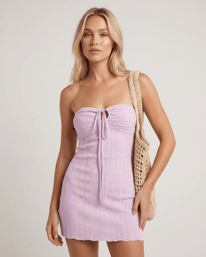 Ibiz Mini Dress - lavender halter neck design, lightweight cotton blend, perfect for stylish summer outings - RAMBLION