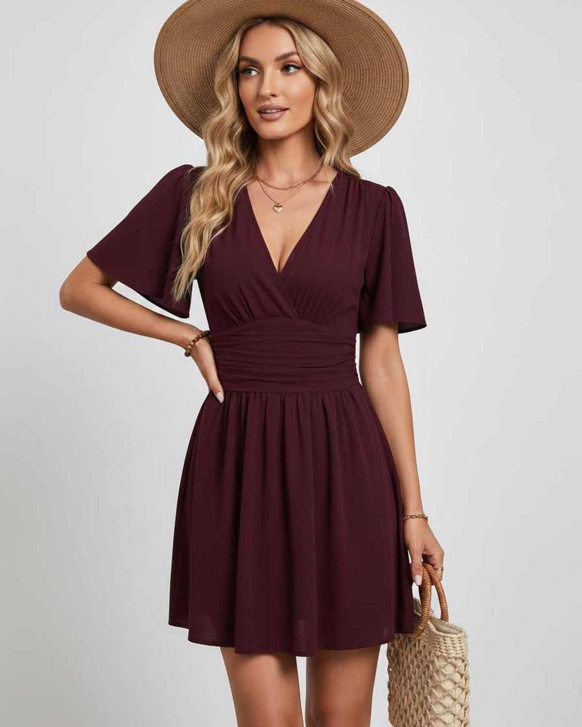 Ramblion Ila mini dress — v-neck neckline · back view · styled for prom season