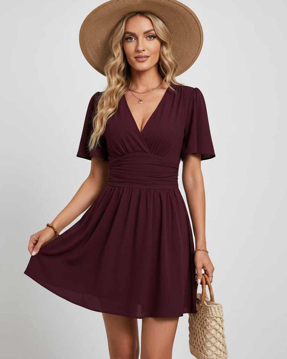Ramblion Ila mini dress — v-neck neckline · lifestyle styling · styled for prom season