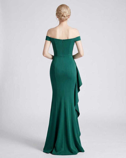 Ramblion Ilara maxi dress — off-shoulder neckline · side detail · styled for prom season