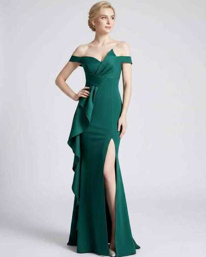 Ramblion Ilara maxi dress — off-shoulder neckline · back view · styled for prom season