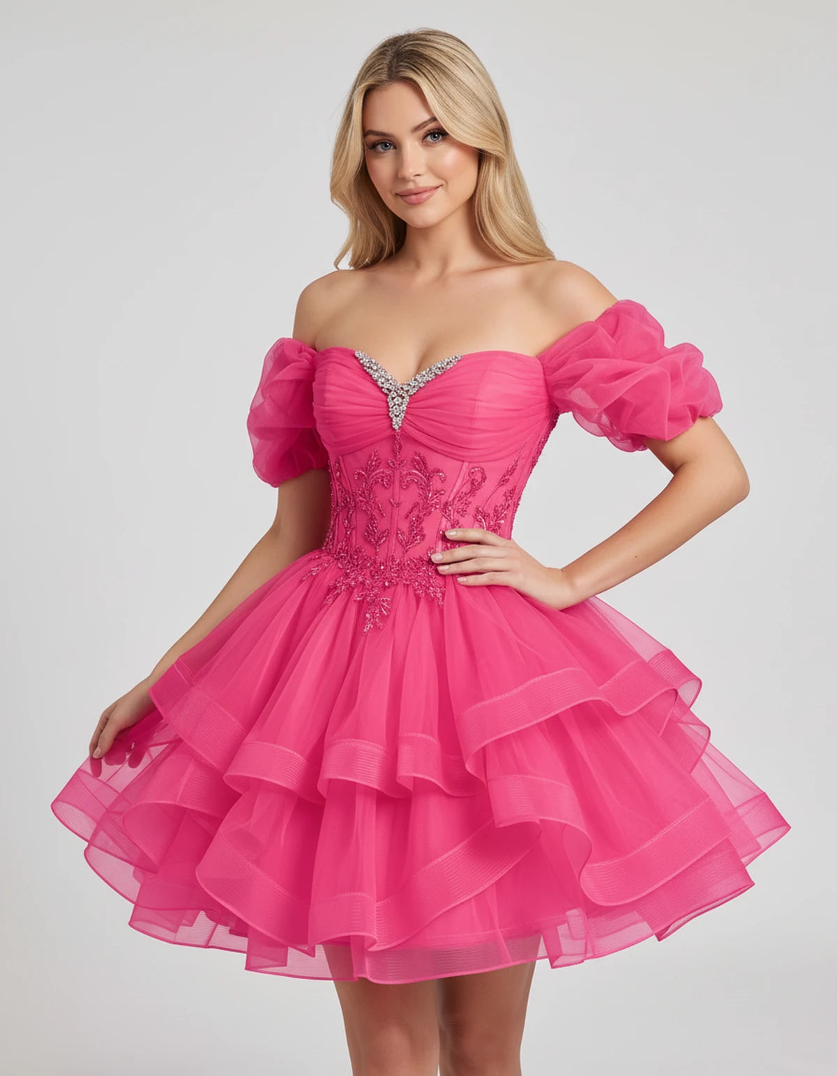 Immortelle Mini Dresses — Bright Pink | SKU: RB-13a961-bright31-2,RB-13a961-bright31-4,RB-13a961-bright31-6,RB-13a961-bright31-8,RB-13a961-bright31-10,RB-13a961-bright31-12,RB-13a961-bright31-14,RB-13a961-bright31-16,RB-13a961-bright31-16W,RB-13a961-bright31-18W,RB-13a961-bright31-20W,RB-13a961-bright31-22W