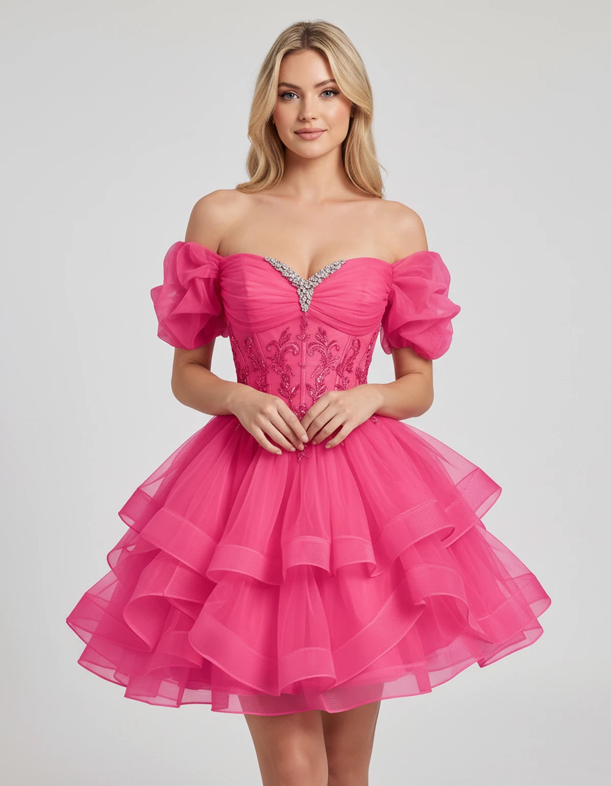 Immortelle Mini Dresses — Bright Pink | SKU: RB-13a961-bright31-2,RB-13a961-bright31-4,RB-13a961-bright31-6,RB-13a961-bright31-8,RB-13a961-bright31-10,RB-13a961-bright31-12,RB-13a961-bright31-14,RB-13a961-bright31-16,RB-13a961-bright31-16W,RB-13a961-bright31-18W,RB-13a961-bright31-20W,RB-13a961-bright31-22W