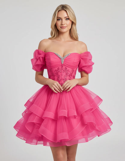 Immortelle Mini Dresses — Bright Pink | SKU: RB-13a961-bright31-2,RB-13a961-bright31-4,RB-13a961-bright31-6,RB-13a961-bright31-8,RB-13a961-bright31-10,RB-13a961-bright31-12,RB-13a961-bright31-14,RB-13a961-bright31-16,RB-13a961-bright31-16W,RB-13a961-bright31-18W,RB-13a961-bright31-20W,RB-13a961-bright31-22W