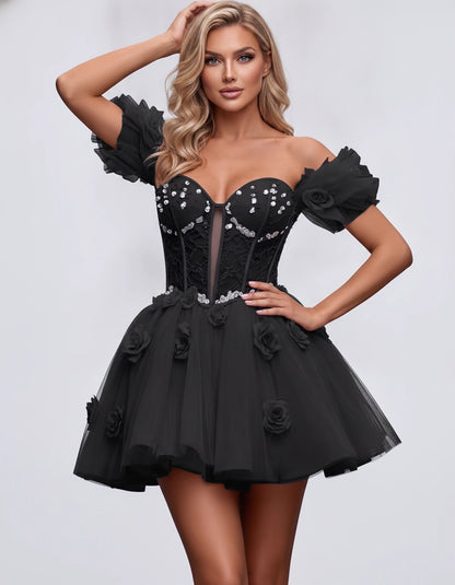 Imogen Mini Dress — Black | SKU: RB-19044a-black-2,RB-19044a-black-4,RB-19044a-black-6,RB-19044a-black-8,RB-19044a-black-10,RB-19044a-black-12,RB-19044a-black-14,RB-19044a-black-14W,RB-19044a-black-16,RB-19044a-black-16W,RB-19044a-black-18W,RB-19044a-black-20W