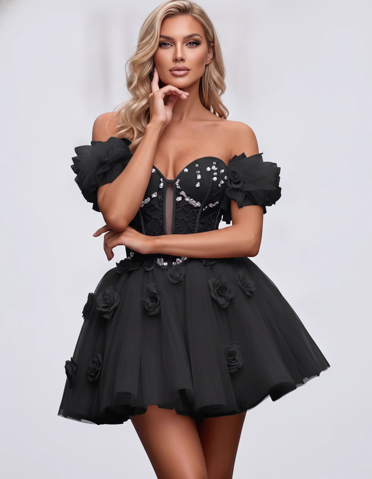Imogen Mini Dress — Black | SKU: RB-19044a-black-2,RB-19044a-black-4,RB-19044a-black-6,RB-19044a-black-8,RB-19044a-black-10,RB-19044a-black-12,RB-19044a-black-14,RB-19044a-black-14W,RB-19044a-black-16,RB-19044a-black-16W,RB-19044a-black-18W,RB-19044a-black-20W
