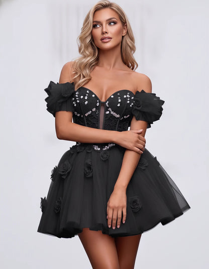 Imogen Mini Dress — Black | SKU: RB-19044a-black-2,RB-19044a-black-4,RB-19044a-black-6,RB-19044a-black-8,RB-19044a-black-10,RB-19044a-black-12,RB-19044a-black-14,RB-19044a-black-14W,RB-19044a-black-16,RB-19044a-black-16W,RB-19044a-black-18W,RB-19044a-black-20W