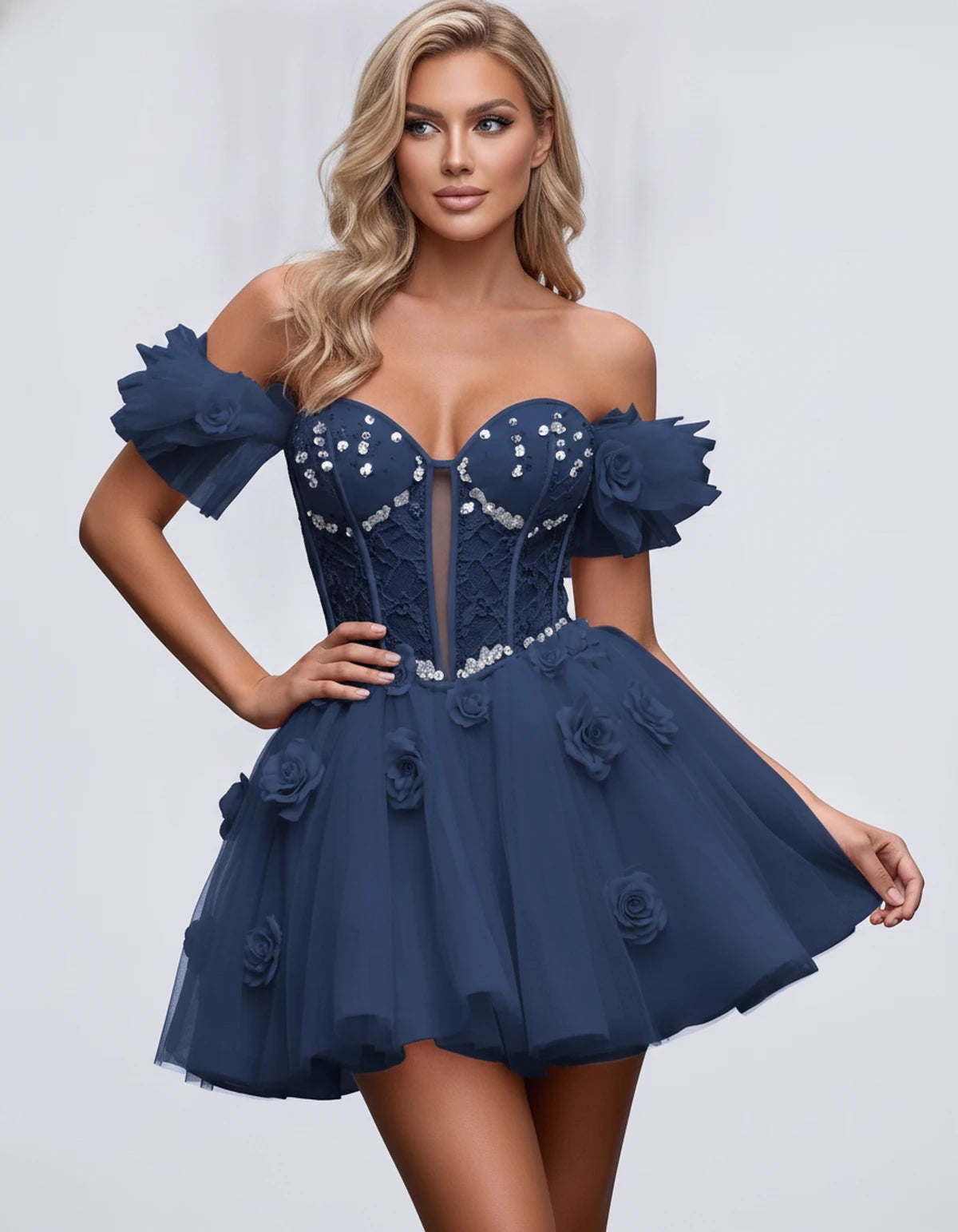 Imogen Mini Dress — Navy | SKU: RB-19044a-navy-2,RB-19044a-navy-4,RB-19044a-navy-6,RB-19044a-navy-8,RB-19044a-navy-10,RB-19044a-navy-12,RB-19044a-navy-14,RB-19044a-navy-14W,RB-19044a-navy-16,RB-19044a-navy-16W,RB-19044a-navy-18W,RB-19044a-navy-20W