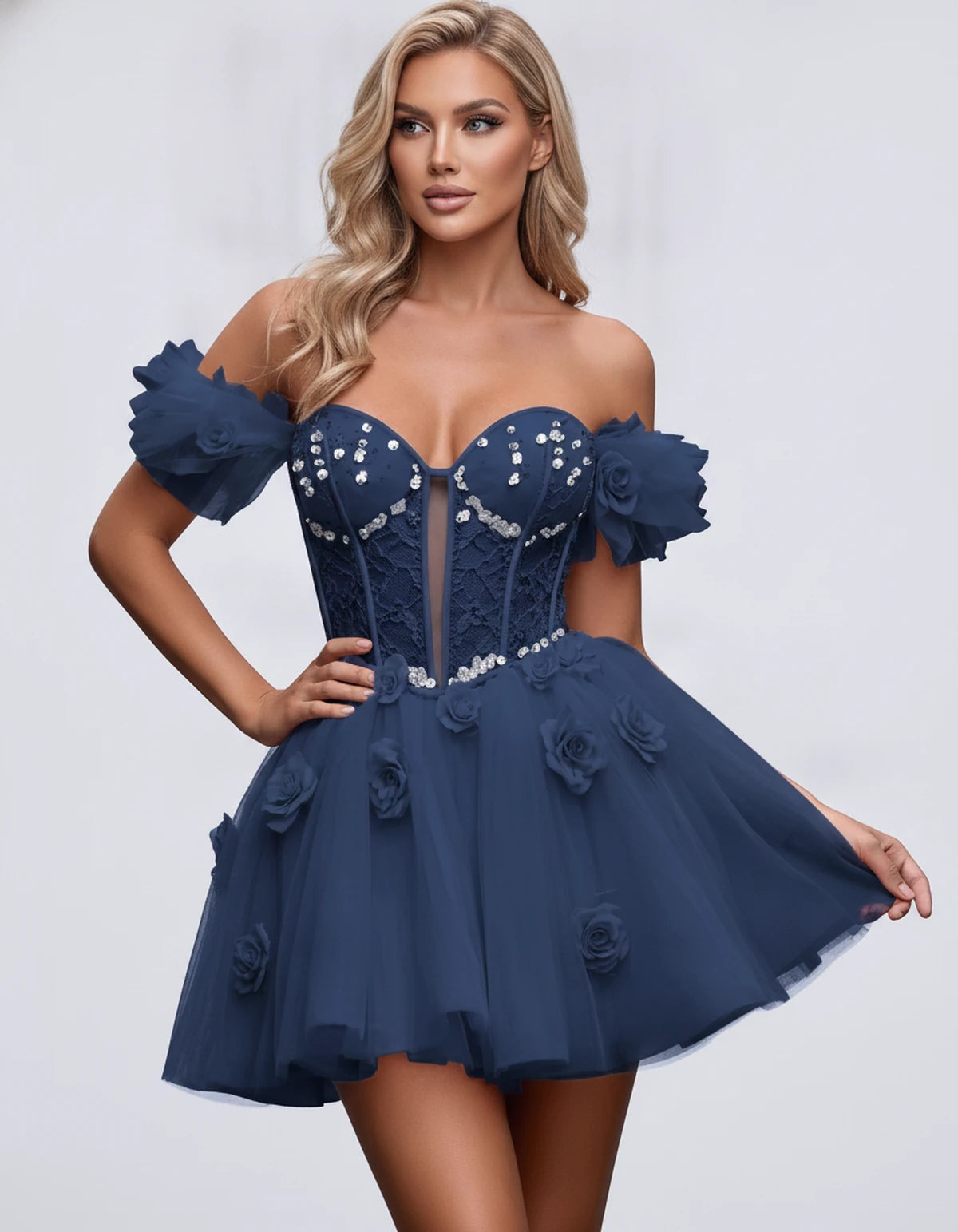 Imogen Mini Dress — Navy | SKU: RB-19044a-navy-2,RB-19044a-navy-4,RB-19044a-navy-6,RB-19044a-navy-8,RB-19044a-navy-10,RB-19044a-navy-12,RB-19044a-navy-14,RB-19044a-navy-14W,RB-19044a-navy-16,RB-19044a-navy-16W,RB-19044a-navy-18W,RB-19044a-navy-20W