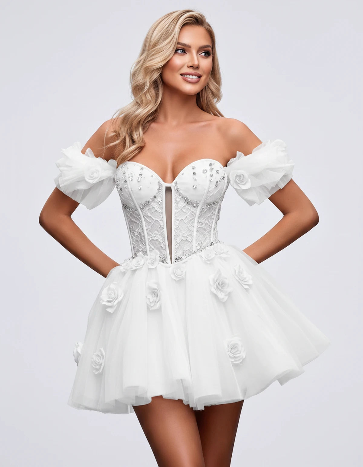 Imogen Mini Dress — White | SKU: RB-19044a-white-2,RB-19044a-white-4,RB-19044a-white-6,RB-19044a-white-8,RB-19044a-white-10,RB-19044a-white-12,RB-19044a-white-14,RB-19044a-white-14W,RB-19044a-white-16,RB-19044a-white-16W,RB-19044a-white-18W,RB-19044a-white-20W