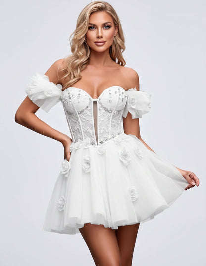Imogen Mini Dress — White | SKU: RB-19044a-white-2,RB-19044a-white-4,RB-19044a-white-6,RB-19044a-white-8,RB-19044a-white-10,RB-19044a-white-12,RB-19044a-white-14,RB-19044a-white-14W,RB-19044a-white-16,RB-19044a-white-16W,RB-19044a-white-18W,RB-19044a-white-20W