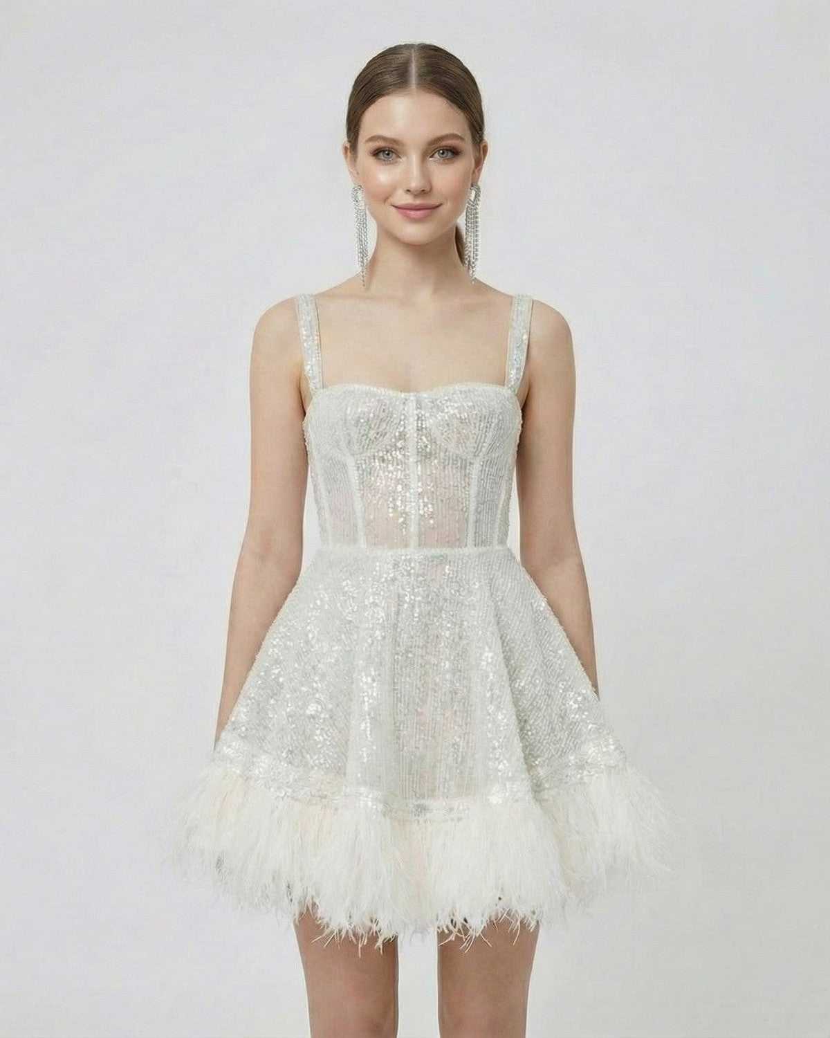 Inca Mini Dress by RAMBLION, featuring sequin overlay, faux-fur hem, perfect for glamorous occasions.