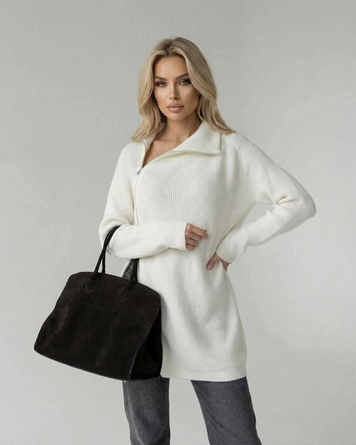 Indie Sweater by RAMBLION, 100% cotton, relaxed fit, zip detail, perfect for casual outings and cozy warmth.