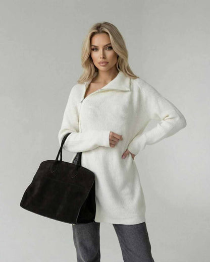 Indie Sweater by RAMBLION, 100% cotton, relaxed fit, zip detail, perfect for casual outings and cozy warmth.