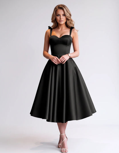 Isabeau Midi Dresses — Black | SKU: RB-d56593-black-2,RB-d56593-black-4,RB-d56593-black-6,RB-d56593-black-8,RB-d56593-black-10,RB-d56593-black-12,RB-d56593-black-14,RB-d56593-black-14W,RB-d56593-black-16,RB-d56593-black-16W,RB-d56593-black-18W,RB-d56593-black-20W