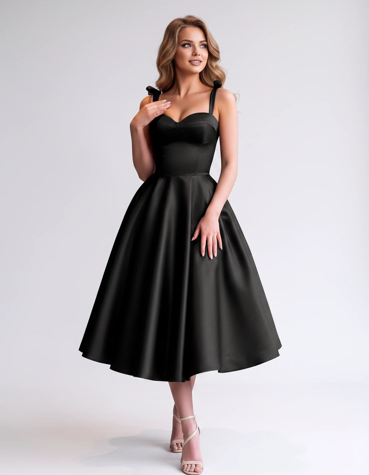 Isabeau Midi Dresses — Black | SKU: RB-d56593-black-2,RB-d56593-black-4,RB-d56593-black-6,RB-d56593-black-8,RB-d56593-black-10,RB-d56593-black-12,RB-d56593-black-14,RB-d56593-black-14W,RB-d56593-black-16,RB-d56593-black-16W,RB-d56593-black-18W,RB-d56593-black-20W