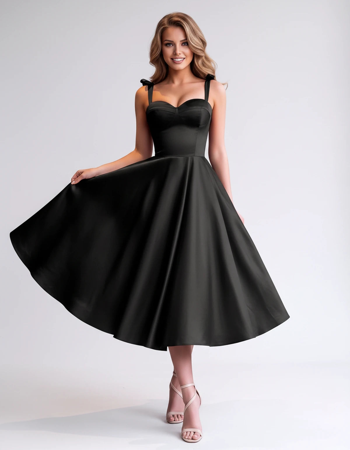 Isabeau Midi Dresses — Black | SKU: RB-d56593-black-2,RB-d56593-black-4,RB-d56593-black-6,RB-d56593-black-8,RB-d56593-black-10,RB-d56593-black-12,RB-d56593-black-14,RB-d56593-black-14W,RB-d56593-black-16,RB-d56593-black-16W,RB-d56593-black-18W,RB-d56593-black-20W