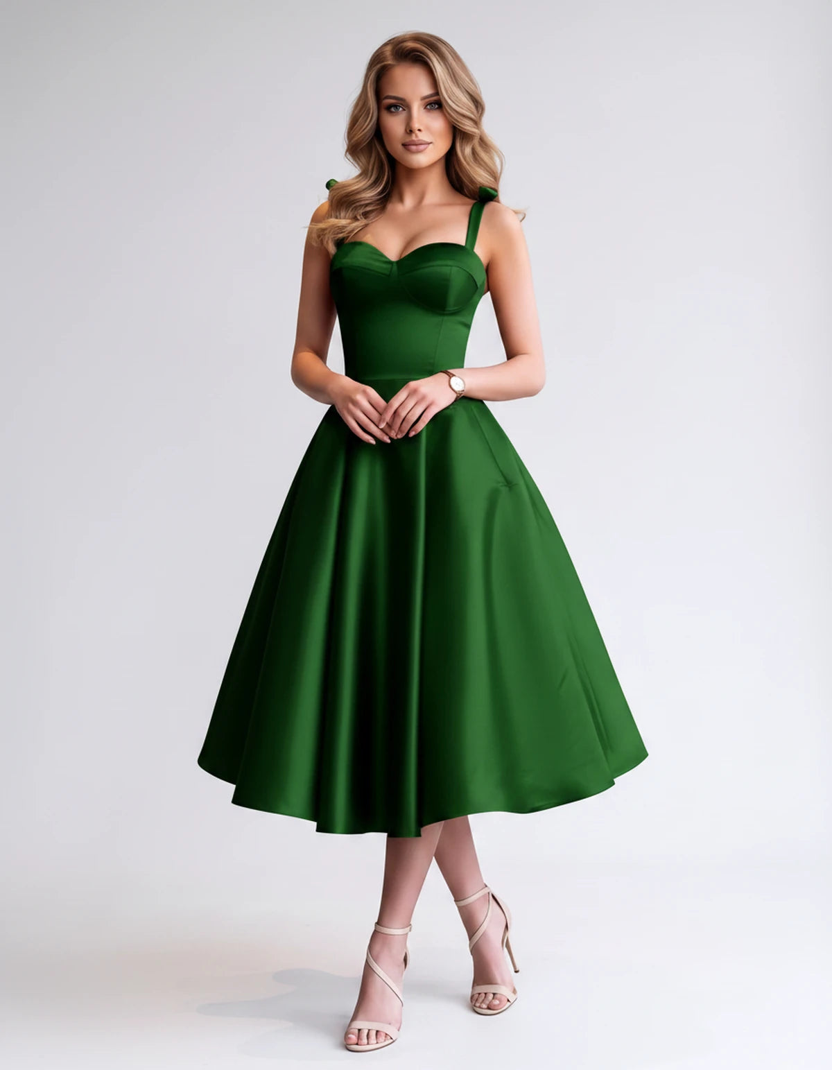 Isabeau Midi Dresses — Green | SKU: RB-d56593-green-2,RB-d56593-green-4,RB-d56593-green-6,RB-d56593-green-8,RB-d56593-green-10,RB-d56593-green-12,RB-d56593-green-14,RB-d56593-green-14W,RB-d56593-green-16,RB-d56593-green-16W,RB-d56593-green-18W,RB-d56593-green-20W
