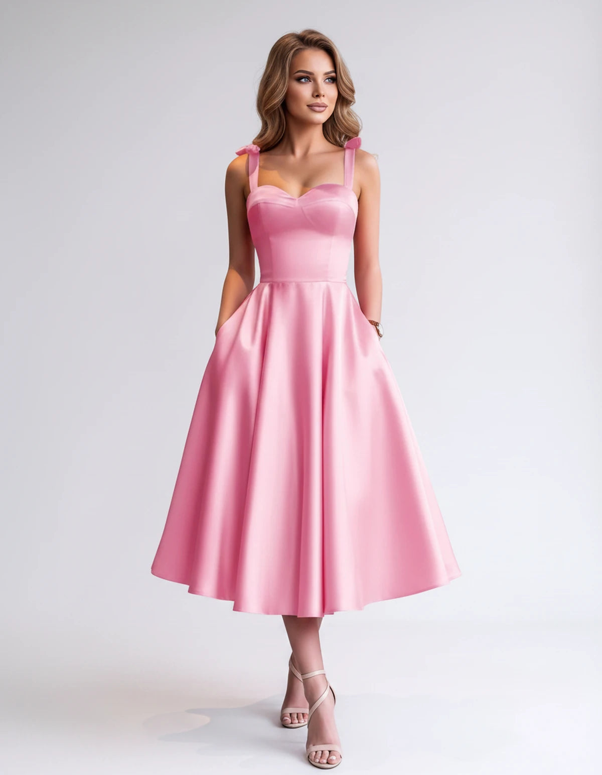 Isabeau Midi Dresses — Pink | SKU: RB-d56593-pink-2,RB-d56593-pink-4,RB-d56593-pink-6,RB-d56593-pink-8,RB-d56593-pink-10,RB-d56593-pink-12,RB-d56593-pink-14,RB-d56593-pink-14W,RB-d56593-pink-16,RB-d56593-pink-16W,RB-d56593-pink-18W,RB-d56593-pink-20W