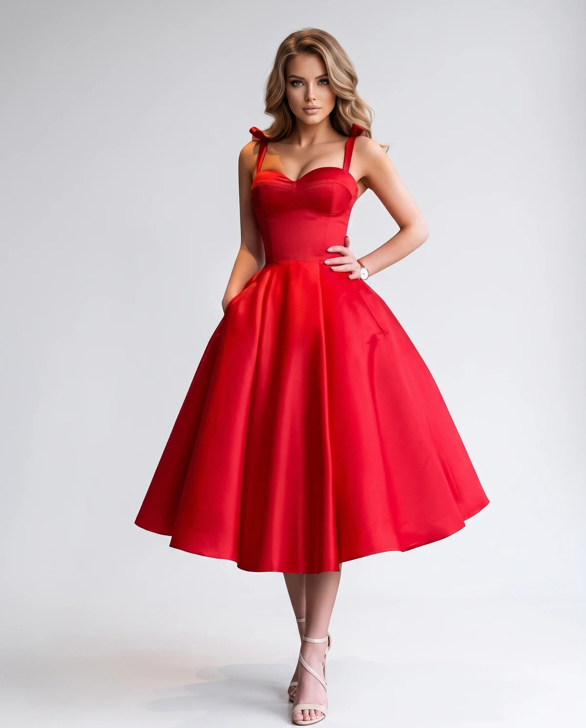 Isabeau Midi Dresses — Red