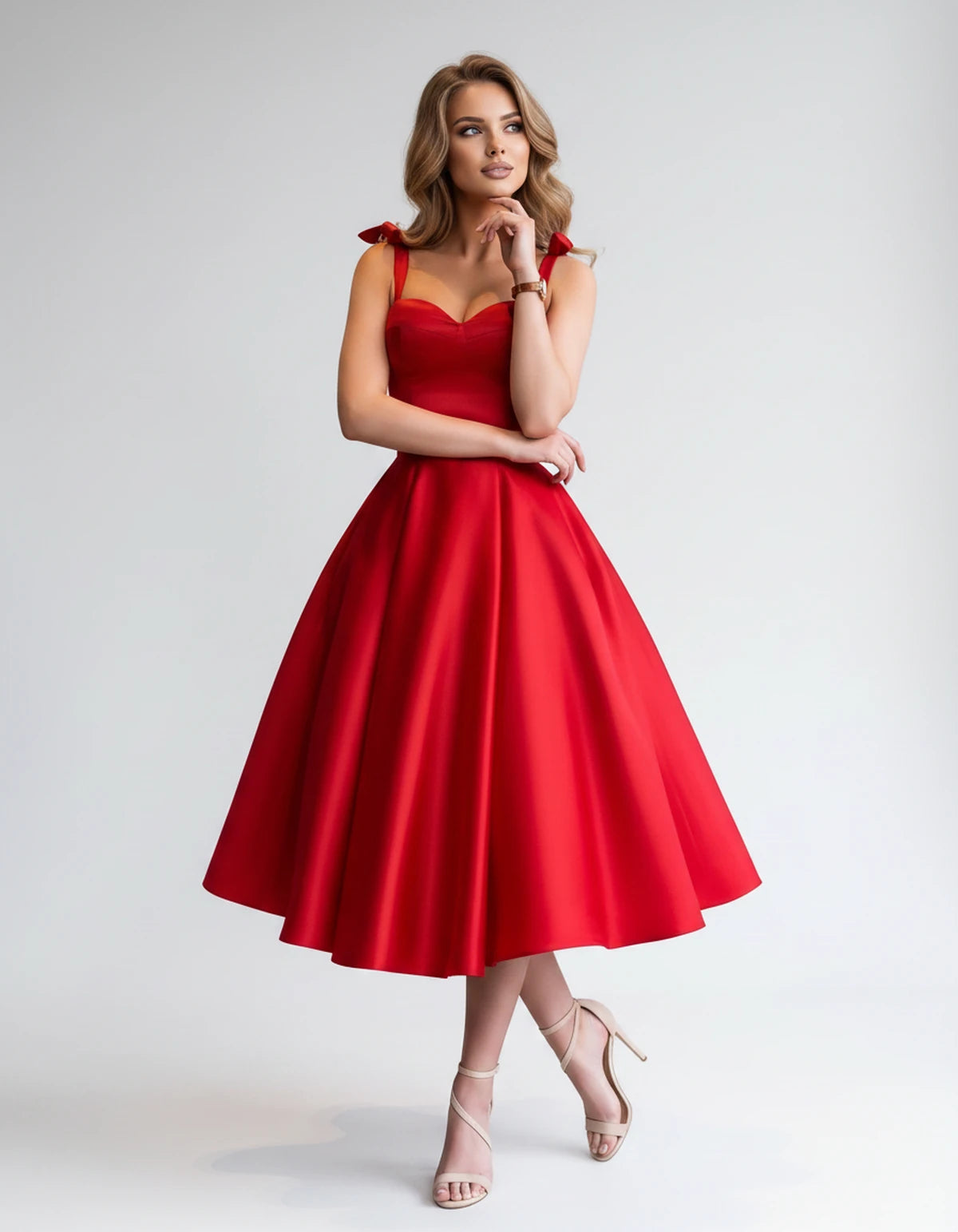 Isabeau Midi Dresses — Red | SKU: RB-d56593-red-2,RB-d56593-red-4,RB-d56593-red-6,RB-d56593-red-8,RB-d56593-red-10,RB-d56593-red-12,RB-d56593-red-14,RB-d56593-red-14W,RB-d56593-red-16,RB-d56593-red-16W,RB-d56593-red-18W,RB-d56593-red-20W
