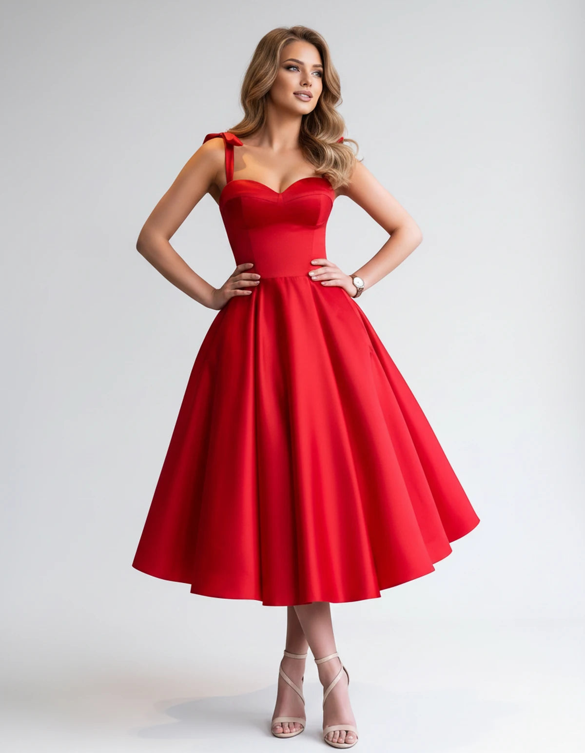 Isabeau Midi Dresses — Red | SKU: RB-d56593-red-2,RB-d56593-red-4,RB-d56593-red-6,RB-d56593-red-8,RB-d56593-red-10,RB-d56593-red-12,RB-d56593-red-14,RB-d56593-red-14W,RB-d56593-red-16,RB-d56593-red-16W,RB-d56593-red-18W,RB-d56593-red-20W